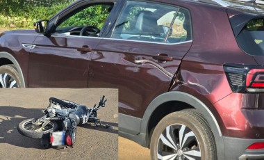 Motociclista fica ferido em colisão entre moto e carro