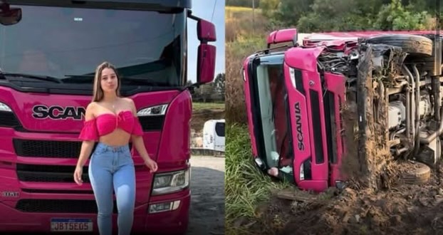 Caminhoneira influenciadora se envolve em acidente na BR-116
