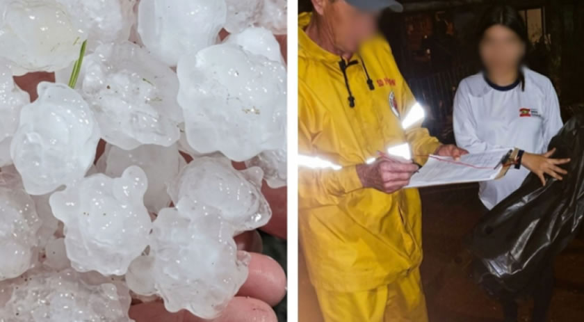 Temporal com granizo danifica casas e derruba árvore