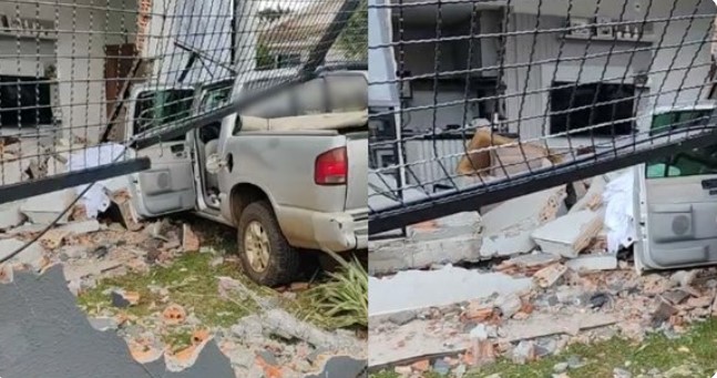 Mulher fica ferida após perder controle de veículo e invadir residência