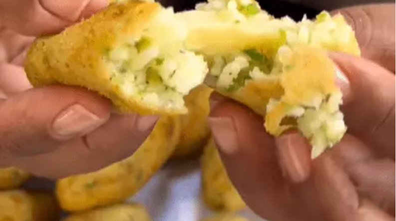 Faça essa receita e nunca mais jogue arroz fora: bolinho de arroz recheado