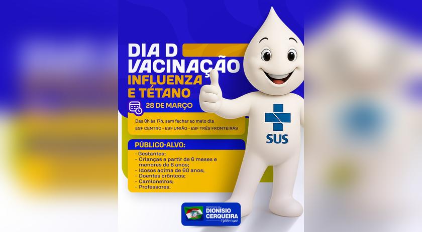 Dia D de vacinação contra Influenza e Tétano mobiliza unidades de saúde no sábado