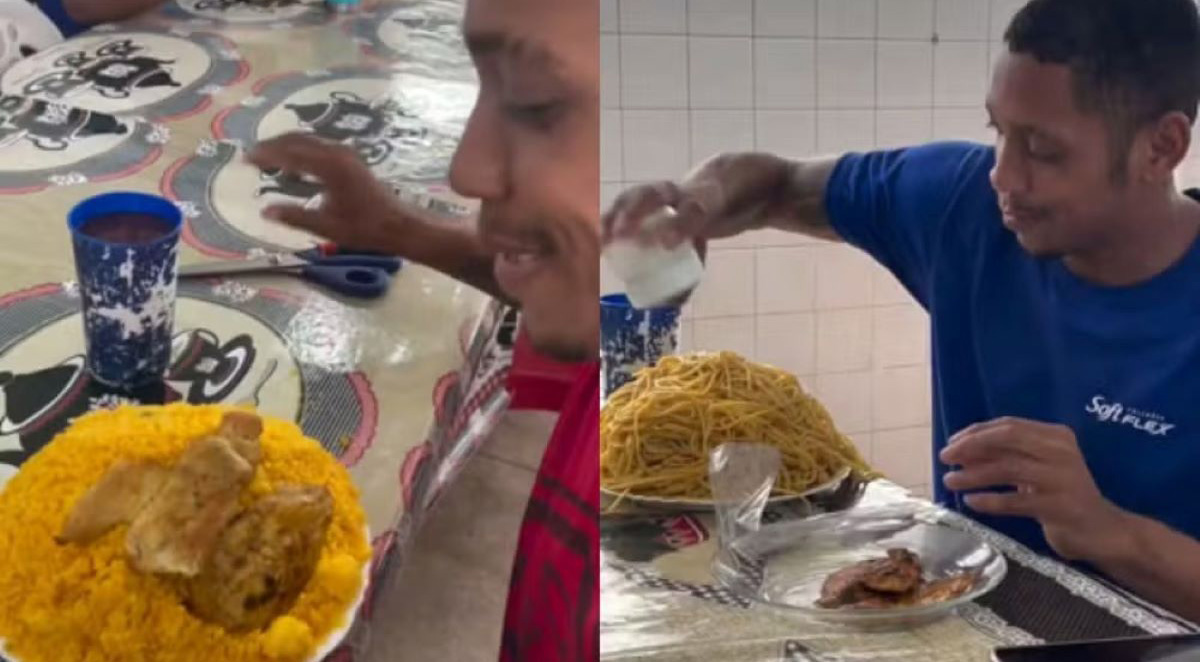 Trabalhador serve montanha de comida em refeitório e atrai atenção nas redes sociais no Grande Recife
