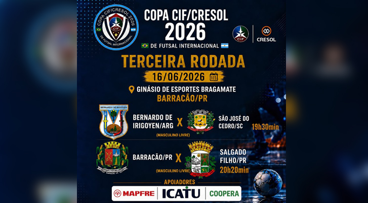 Terceira rodada da Copa CIF/Cresol 2026 movimenta Barracão nesta terça-feira