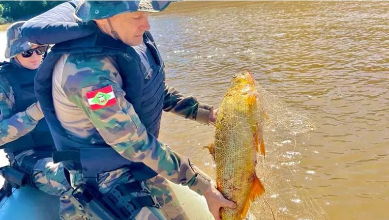 Polícia encontra rede de pesca clandestina durante período de defeso no Rio Uruguai