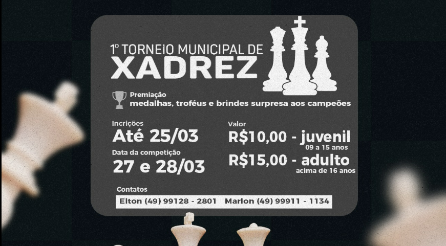 Dionísio Cerqueira promove 1º Torneio Municipal de Xadrez nos dias 27 e 28 de março