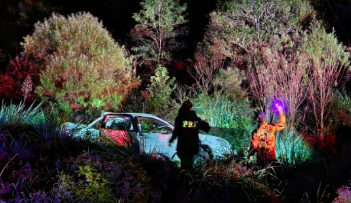 Mulher e criança ficam feridas após carro sair da pista e capotar na BR-282