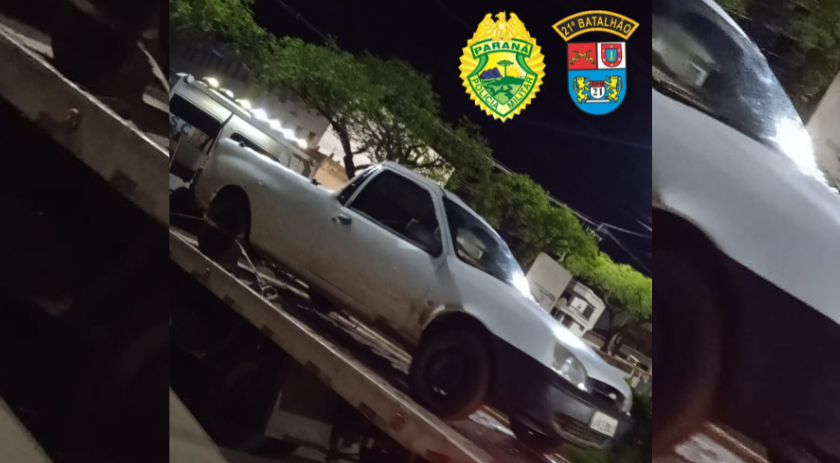 Ford/Courier é recuperada com registro de furto após denúncia; o veículo estava em meio a uma mata