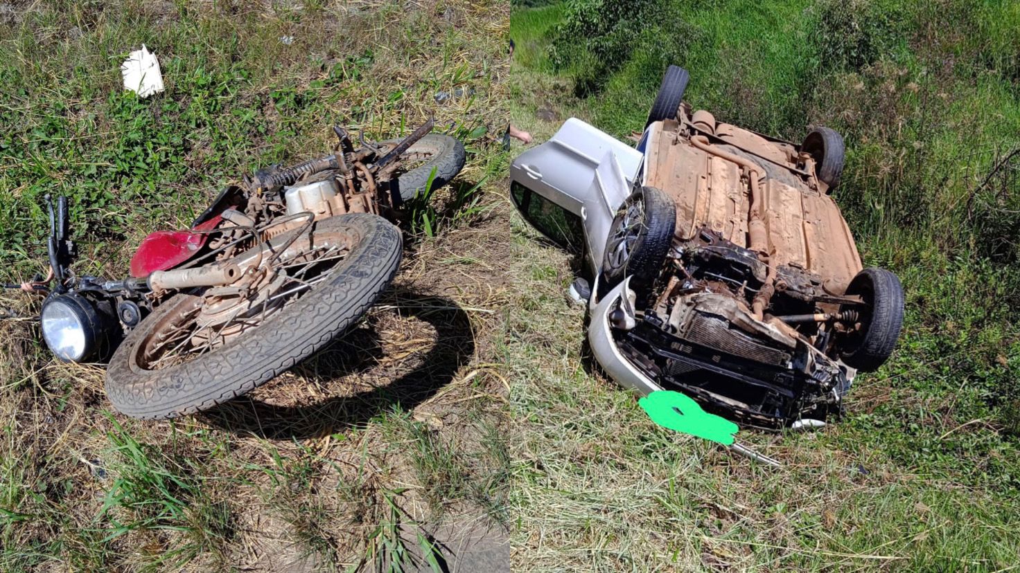 Capotamento entre carro e moto deixa feridos na PR-280