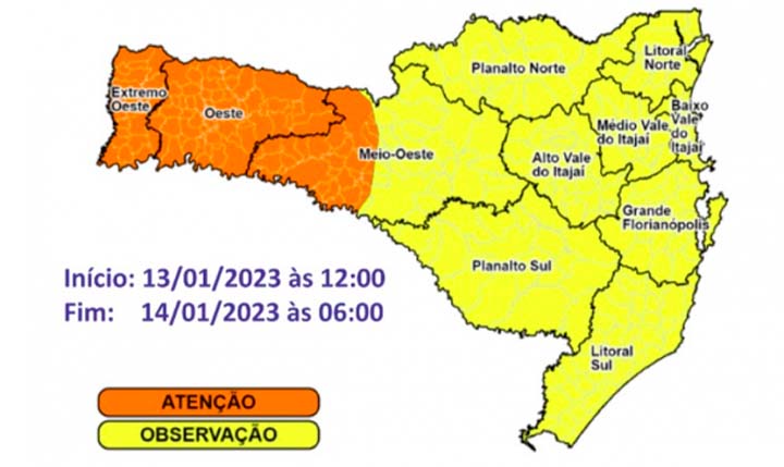 SC tem alerta de chuva intensa e risco de granizo a partir desta sexta-feira