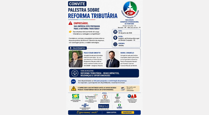 Palestra sobre os impactos da reforma tributária e soluções será em 7 de julho