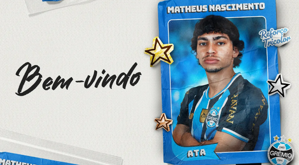 Grêmio anuncia contratação do atacante Matheus Nascimento por quatro temporadas