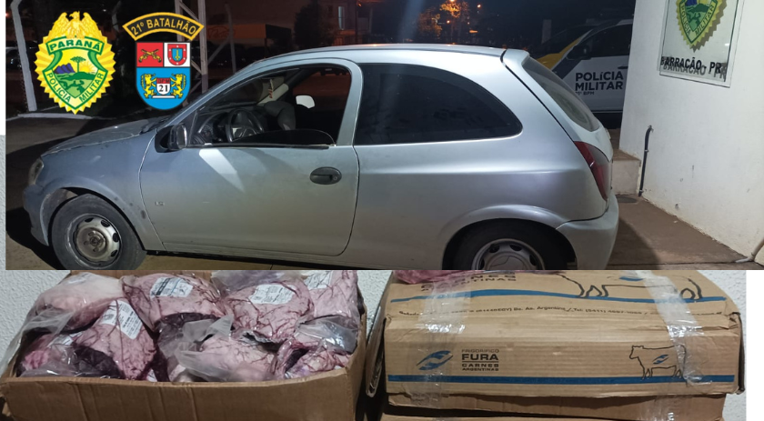 Veículo é apreendido com 8 caixas de picanha