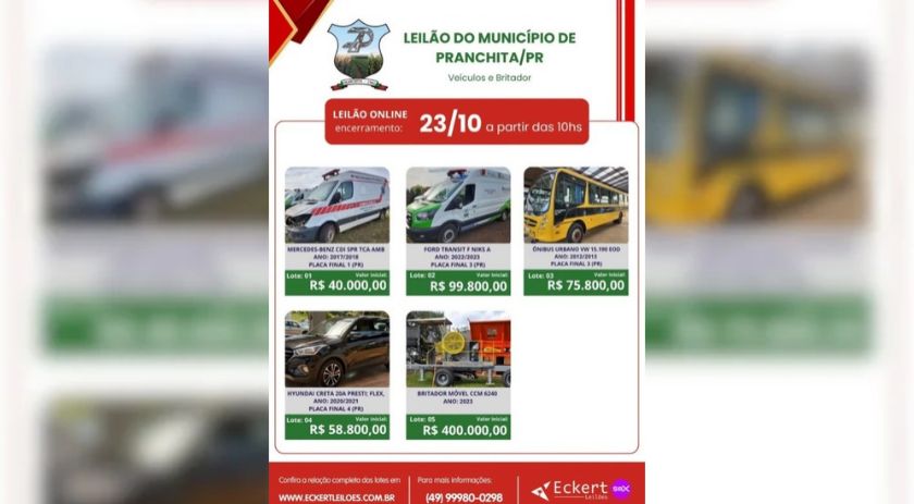 Município realiza leilão de bens públicos nesta sexta-feira (23)