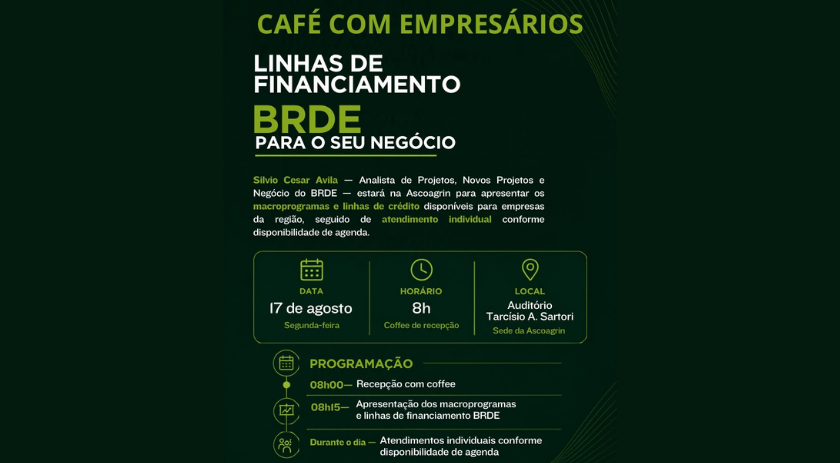 BRDE promove café com empresários na Ascoagrin