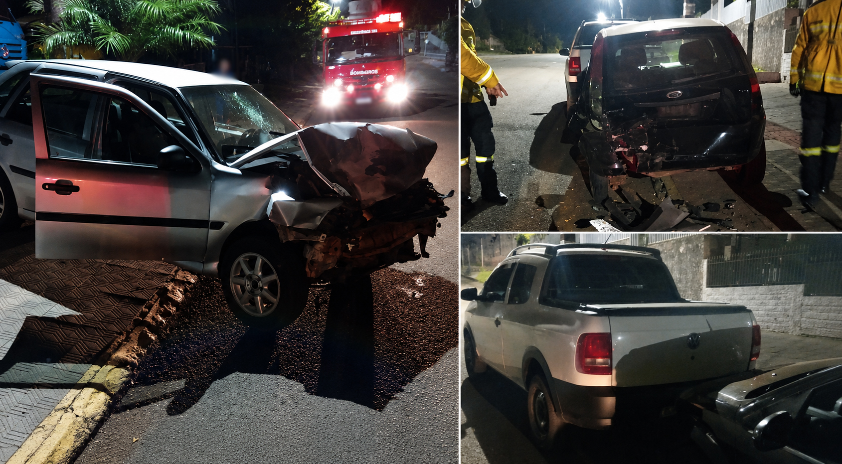 Motorista fica ferido após colidir contra veículos estacionados durante a madrugada