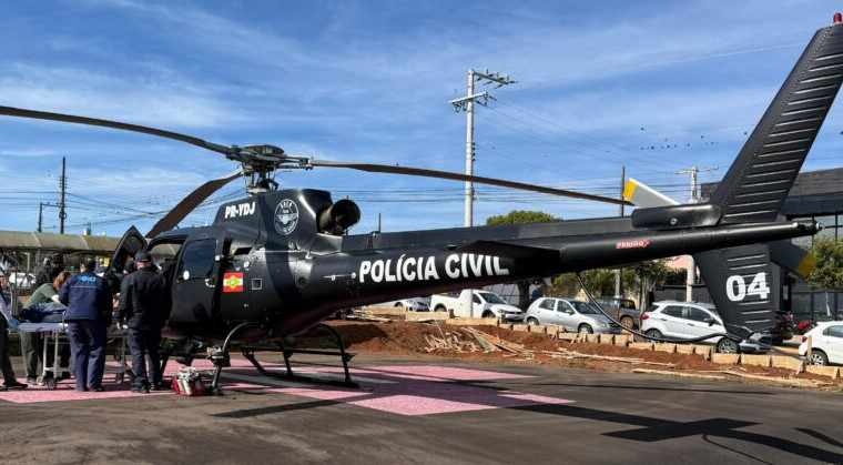 Idoso com suspeita de AVC é transferido de helicóptero de Pinhalzinho para Chapecó