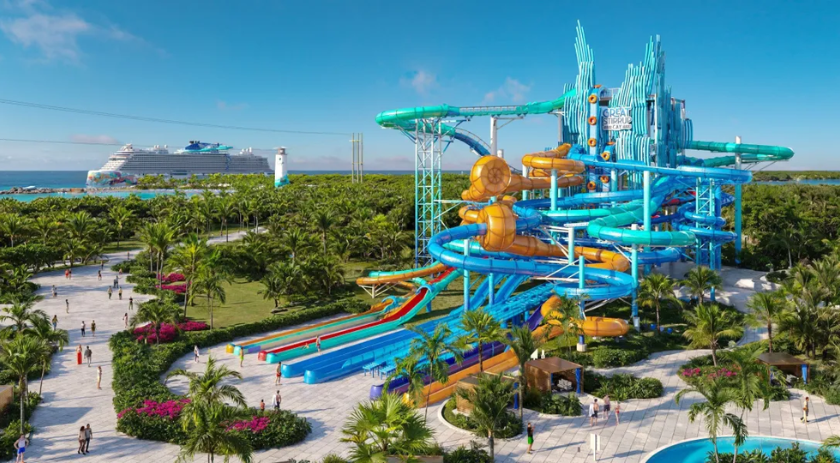Ilha privativa da Norwegian Cruise Line ganhará parque aquático gigante em 2026