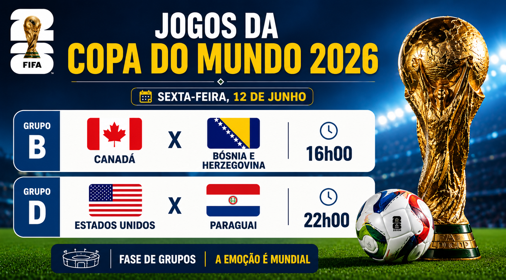 Confira os jogos desta sexta-feira pela Copa do Mundo
