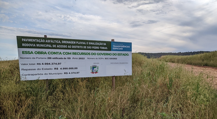 Obras de pavimentação asfáltica que ligará a BR163 até o distrito de São Pedro Tobias iniciaram na terça-feira (20)