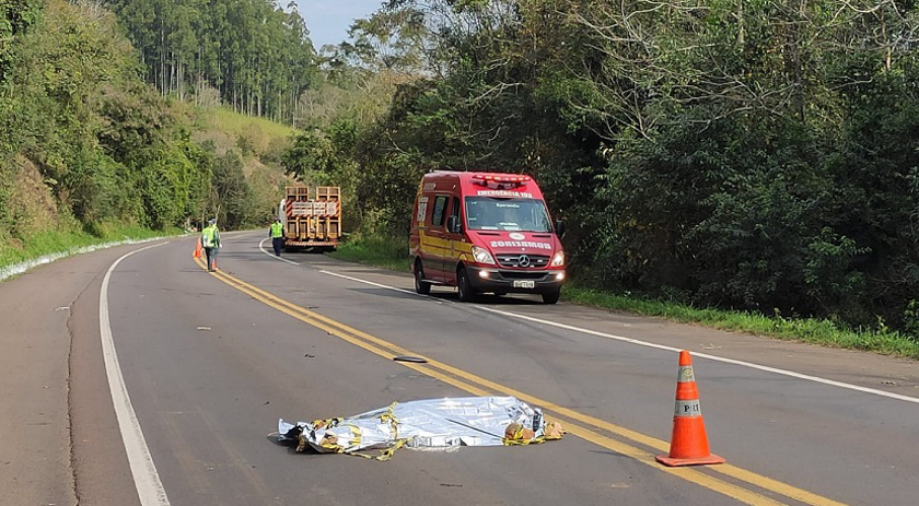 Motociclista morre após colidir contra caminhão