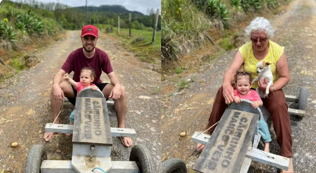 ‘Taca-le pau, Marco Véio’: protagonista de meme recria descida com filha dez anos após viralizar
