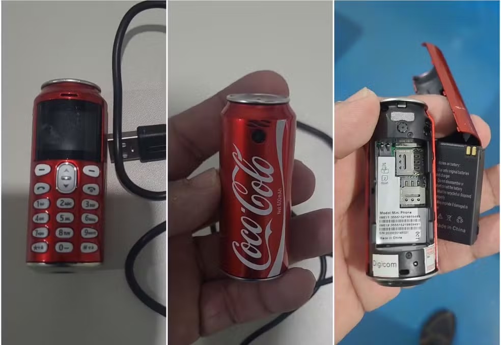 Minicelular em formato de lata de refrigerante é apreendido em presídio de MT