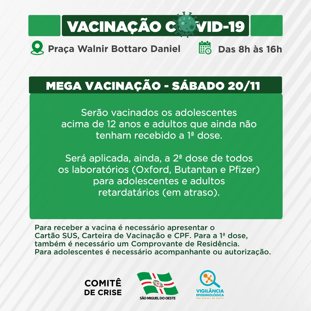 São Miguel terá Mega Vacinação contra COVID neste sábado (20)