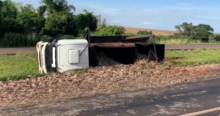Caminhão com carga de peixes que vinha para Francisco Beltrão tomba na BR-163