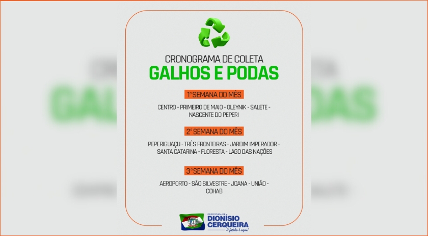 Prefeitura divulga cronograma para recolhimento de galhos e podas