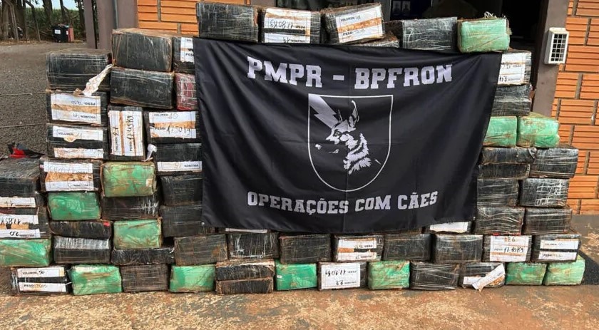 Com apoio de cão, PM apreende 1,5 tonelada de maconha