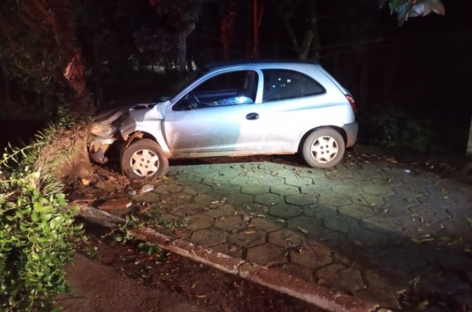 Mulher fica ferida após colidir carro em árvore no centro
