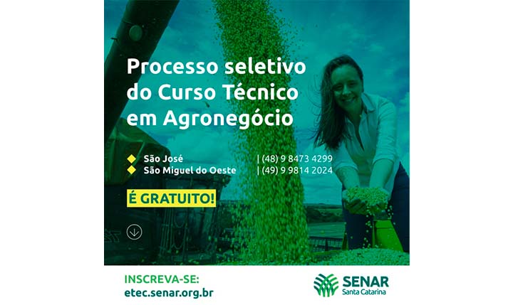 Inscrições para cursos técnicos gratuitos do Senar/SC encerram no dia 19 de janeiro
