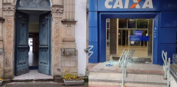 Homem ataca prefeitura e agência da Caixa com barra de ferro em Lages