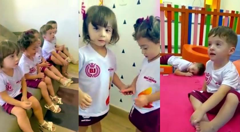 Quíntuplos de Chopinzinho vão ao primeiro dia de aula