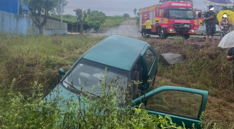 Idoso sofre fratura exposta após carro sair da pista