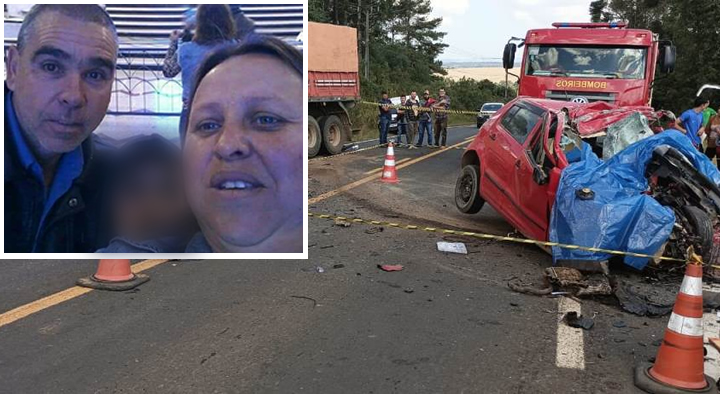 Casal morre após grave colisão entre carro e caminhão