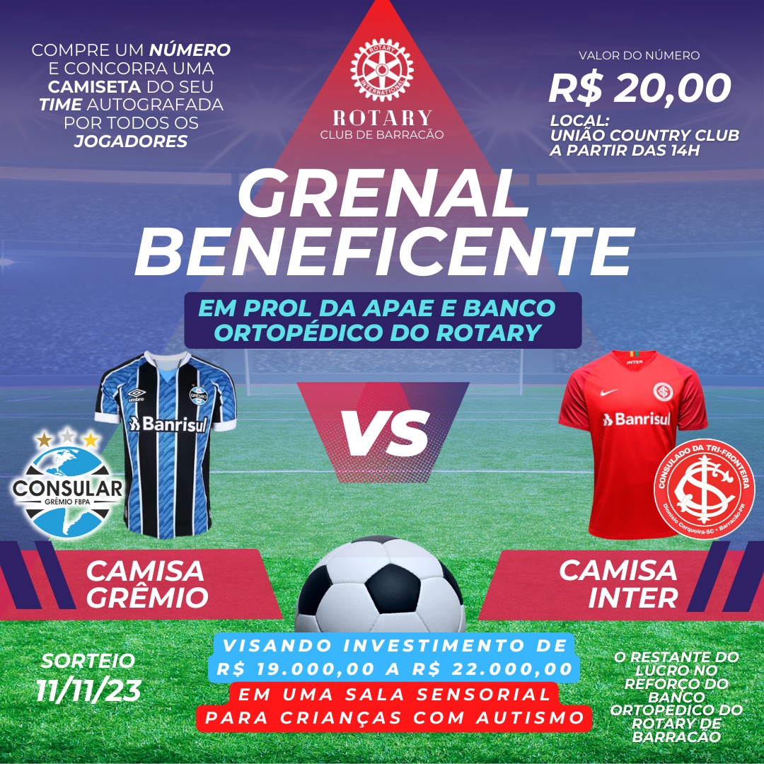 Rotary Club de Barracão realizará  "Grenal Beneficente"
