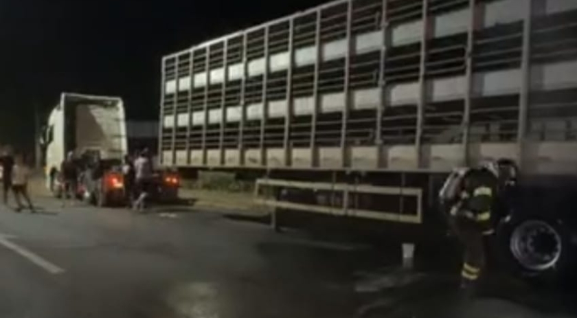 Incêndio em pneu de carreta mobiliza bombeiros na BR-163