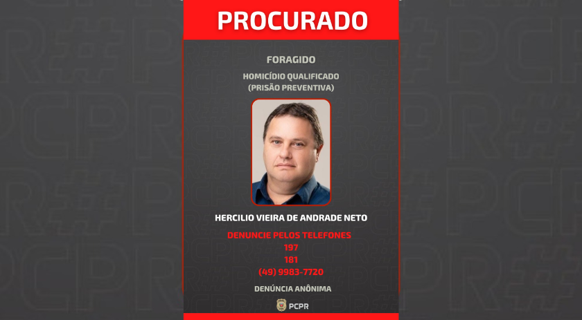 Vice-prefeito Hercílio Vieira de Andrade está foragido após mandado de prisão por homicídio