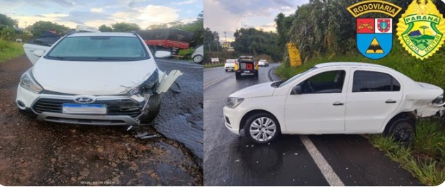 Conversão na rodovia provoca acidente entre dois carros na PR-180