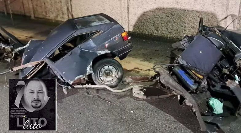 Carro parte ao meio após bater contra poste em SC; homem morre e dois ficam feridos