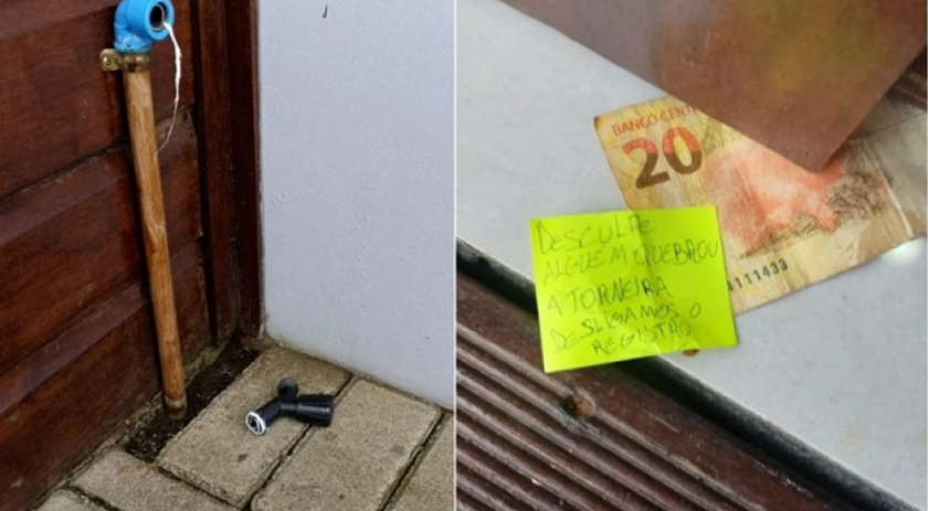 Bilhete anônimo é deixado com dinheiro para ajeitar torneira quebrada