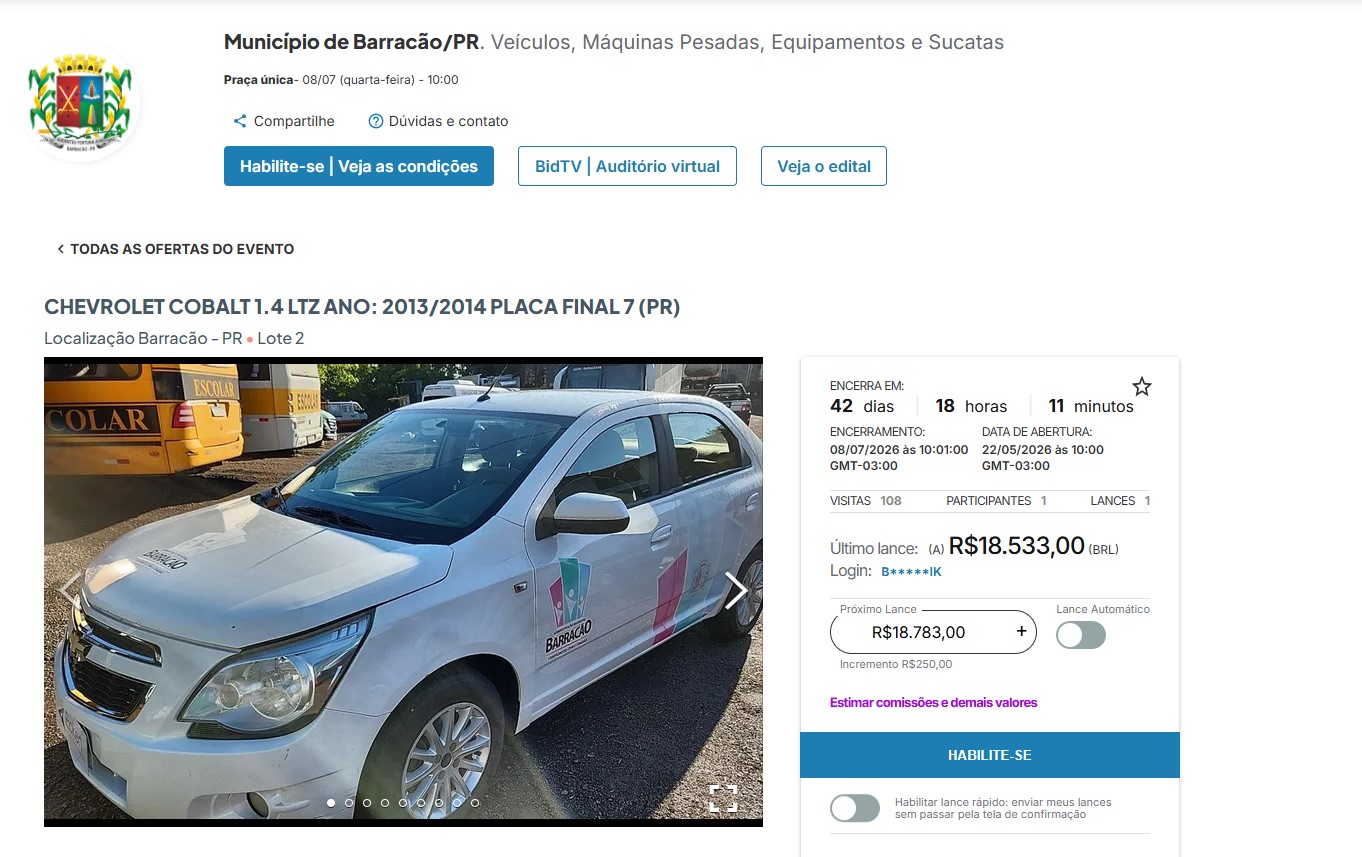 Município realiza leilão online com 37 lotes no dia 8 de julho