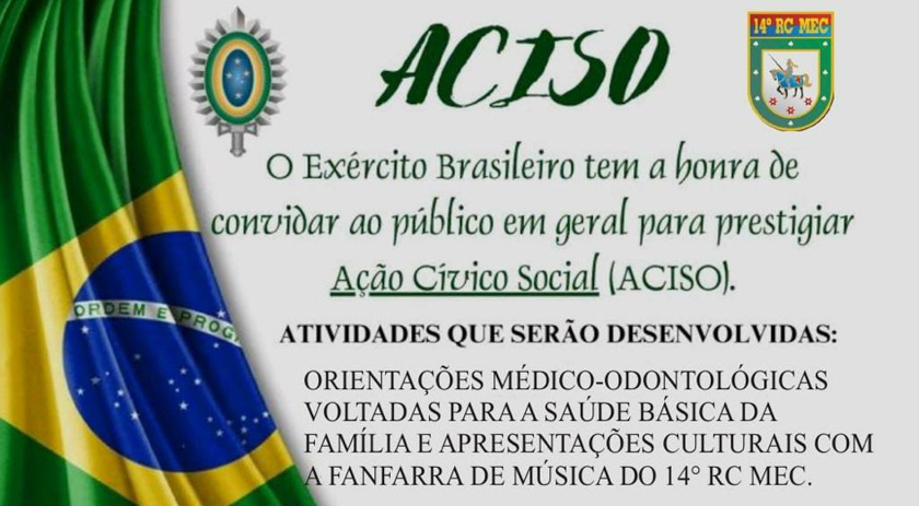 Participe da Ação Cívico Social (ACISO) promovida pelo Exército Brasileiro