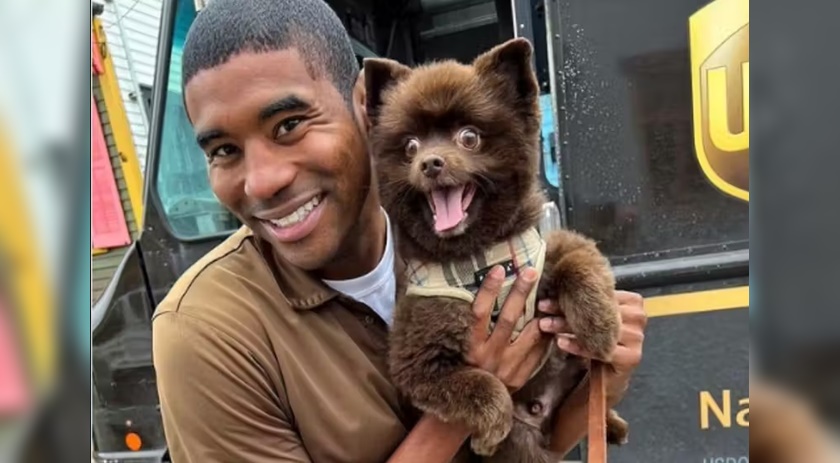 Motorista de entregas tira selfies com cachorrinhos de clientes