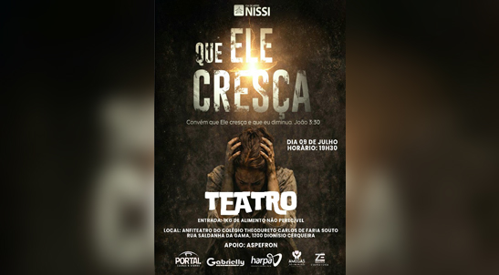 Espetáculo "Que Ele Cresça" será apresentado com entrada solidária