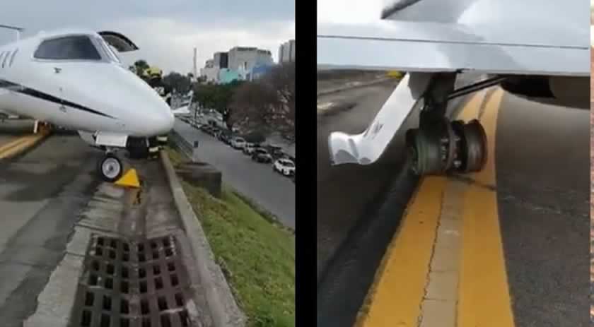 Pneu estoura e avião quase cai em barranco em aeroporto