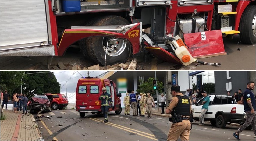 Acidente envolve camionete e caminhão do Corpo de Bombeiros no Alvorada