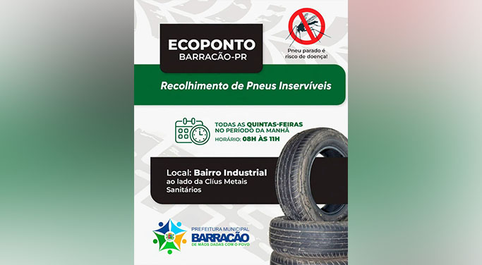 Ecoponto de Barracão recebe pneus inservíveis todas as quintas-feiras